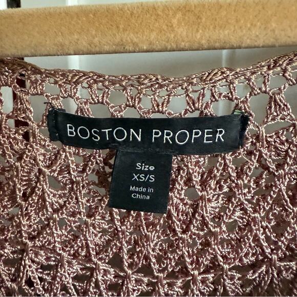 Boston Proper Brown Bell Sleeve Ruffled Crochet Tiered Sweater Top XS/S - Picture 4 of 6